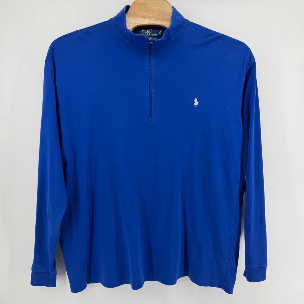 Polo Ralph Lauren Pullover Mens 2XLT Blue Pima Cotton Quarter Zip Tall Pony Logo